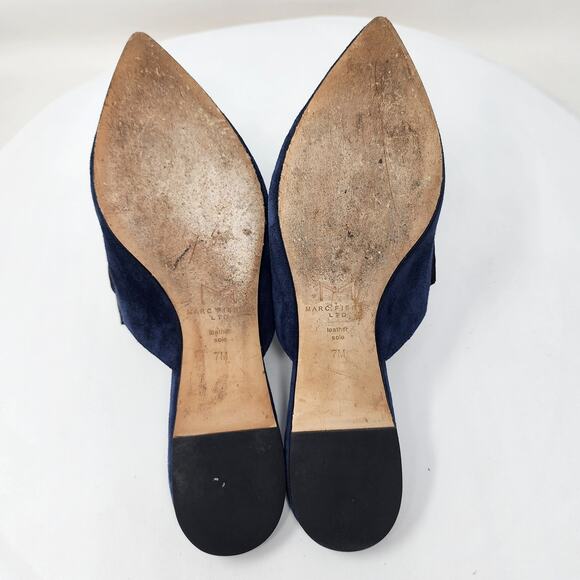 Marc Fisher Shiloh Flat Mule Women 7M Navy Blue Suede Pointed Toe Leather Sole - Picture 9 of 11